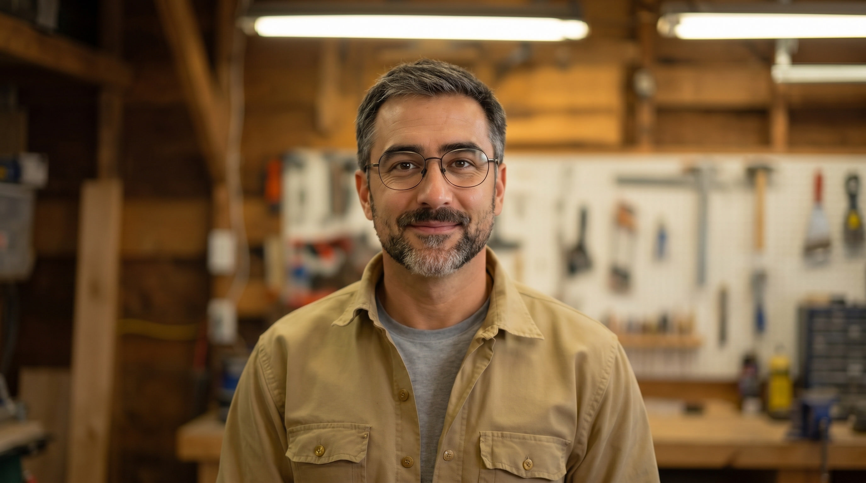 The host of The $1 Fix in his workshop